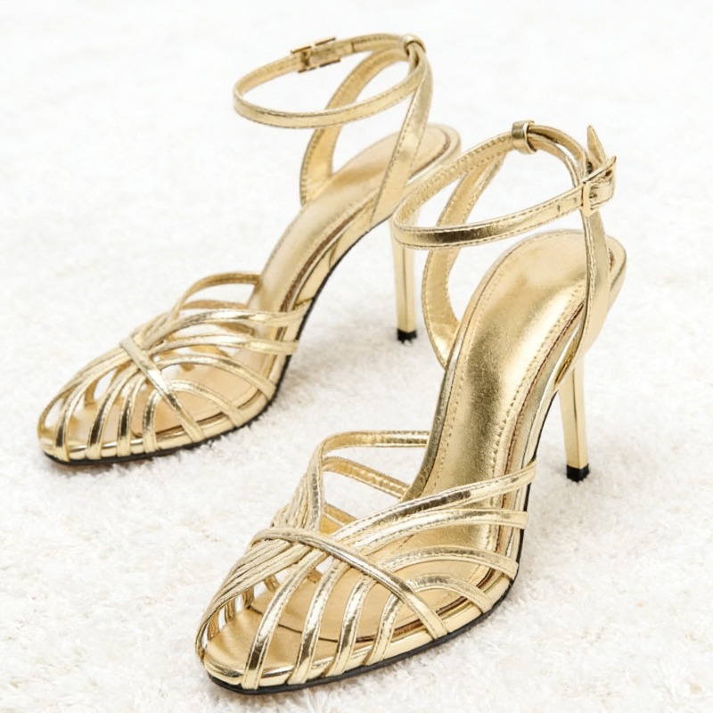 Metallic Heel Sandal - Sandalo sexy con tacco alto a